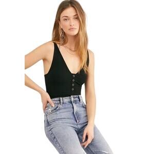 Free People Intimately X Revolve Larissa V-Neck Thong Bodysuit Black Size Small